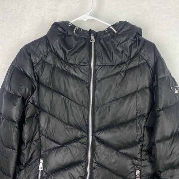 Sam Edelman Puffer Jacket Womens Large Black Full Zip Down Feathers Pockets - Picture 5 of 11